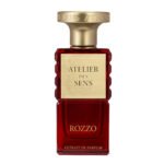 an extrait de parfum bottle of perfume in a red background